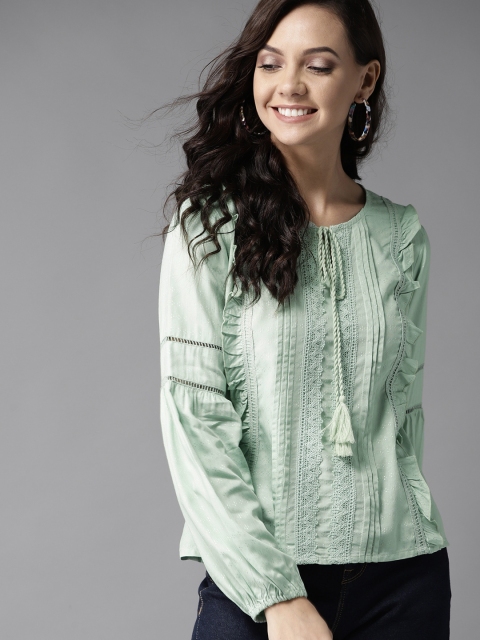 

HERE&NOW Women Green Self Design Top
