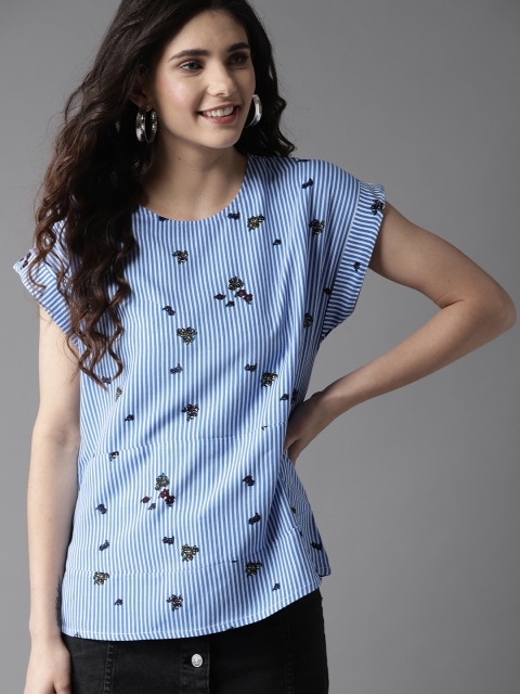 

HERE&NOW Women Blue & White Striped Top