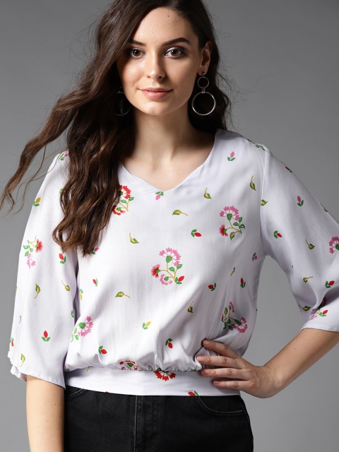 

HERE&NOW Women Blue & Pink Printed Blouson Top
