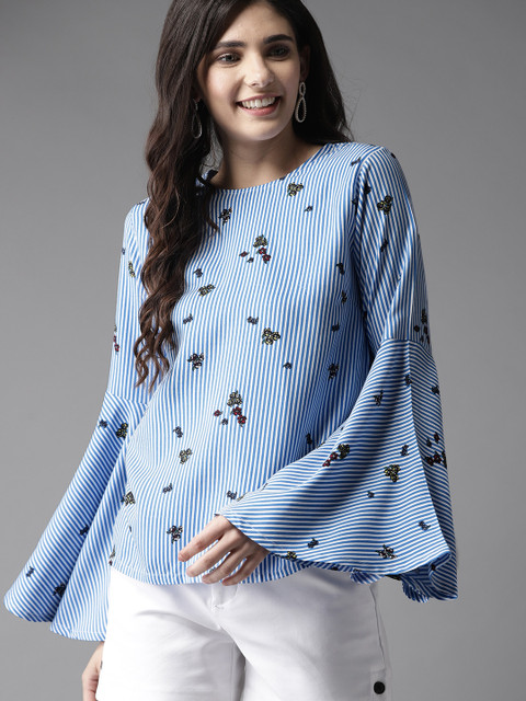 

HERE&NOW Women Blue & White Striped Top