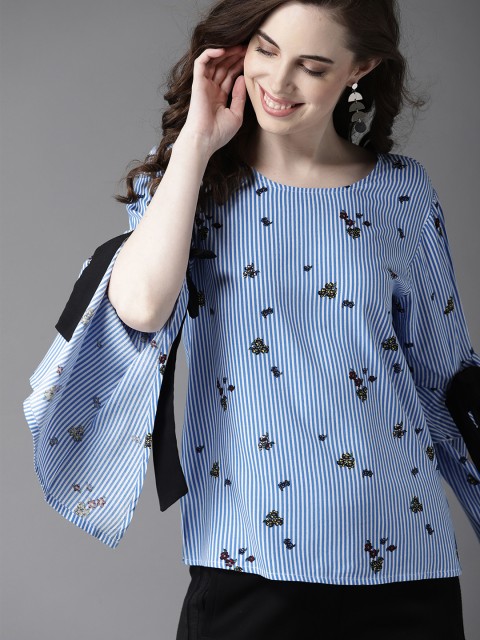 

HERE&NOW Women Blue & White Striped Top
