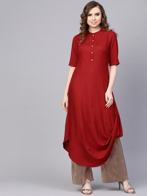 

AASI - HOUSE OF NAYO Women Maroon Solid Asymmetric A-Line Kurta