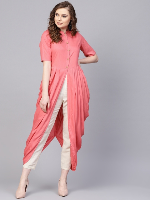 

AASI - HOUSE OF NAYO Women Pink Solid Asymmetric A-Line Kurta