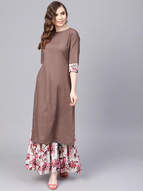 

AASI - HOUSE OF NAYO Women Brown & White Solid Kurta with Sharara