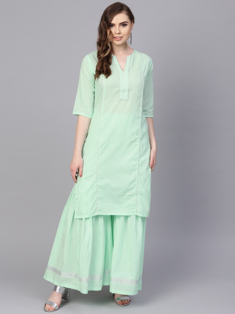 

AASI - HOUSE OF NAYO Women Green Solid Kurta with Sharara
