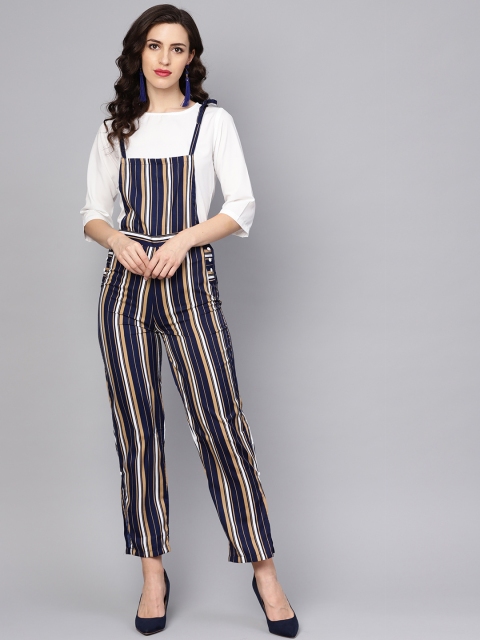 

AASI - HOUSE OF NAYO Women White & Navy Solid Top with Dungarees