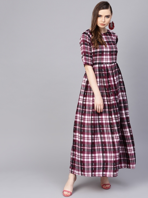 

AASI - HOUSE OF NAYO Women Purple & Black Checked Maxi Dress