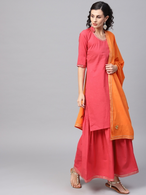 

AASI - HOUSE OF NAYO Women Pink Solid Kurta with Sharara & Dupatta