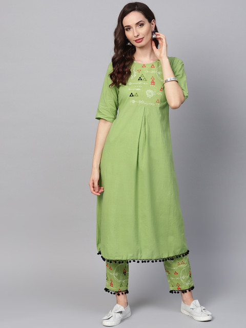 

AASI - HOUSE OF NAYO Women Green Solid Kurta with Trousers