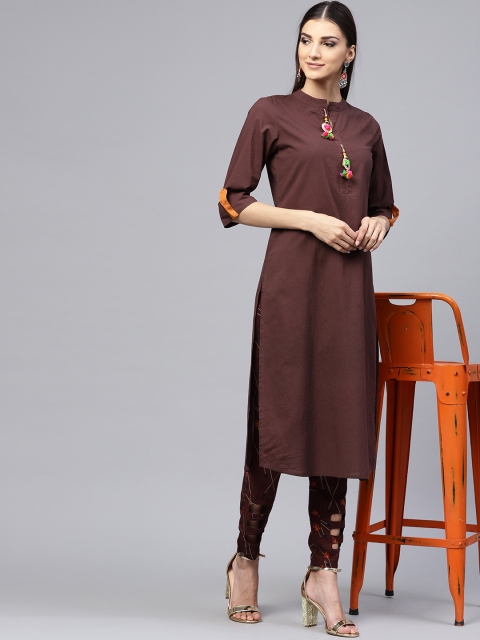 

AASI - HOUSE OF NAYO Women Brown Regular Fit Printed Trousers