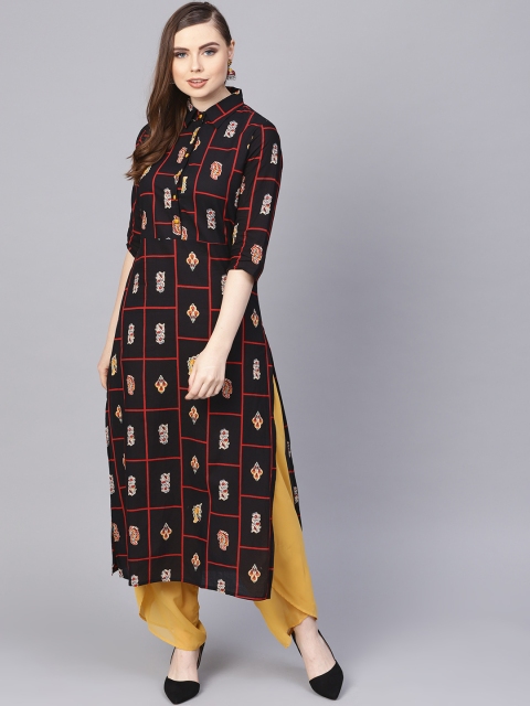 

AASI - HOUSE OF NAYO Women Black & Red Printed Straight Kurta