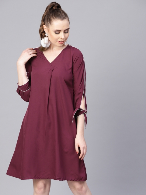 

AASI - HOUSE OF NAYO Women Burgundy Solid A-Line Dress