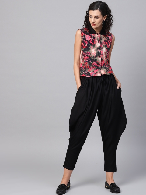 

AASI - HOUSE OF NAYO Women Black & Pink Printed Shirt with Dhoti Pants