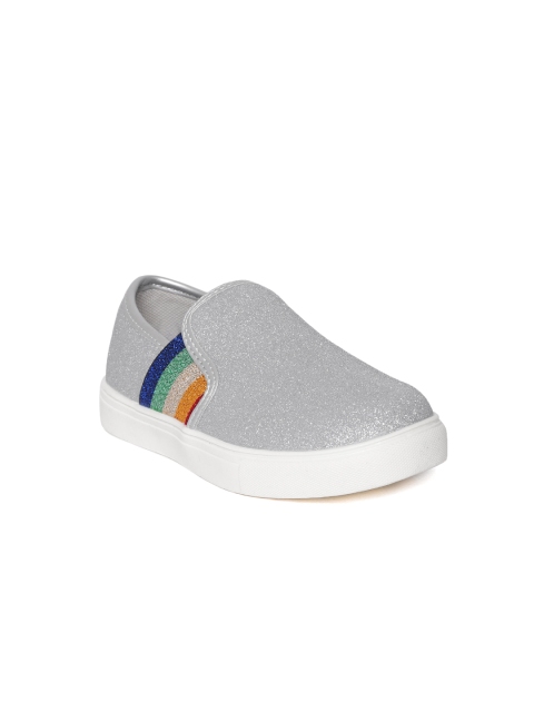 

United Colors of Benetton Girls Silver-Toned Shimmer Slip-On Sneakers