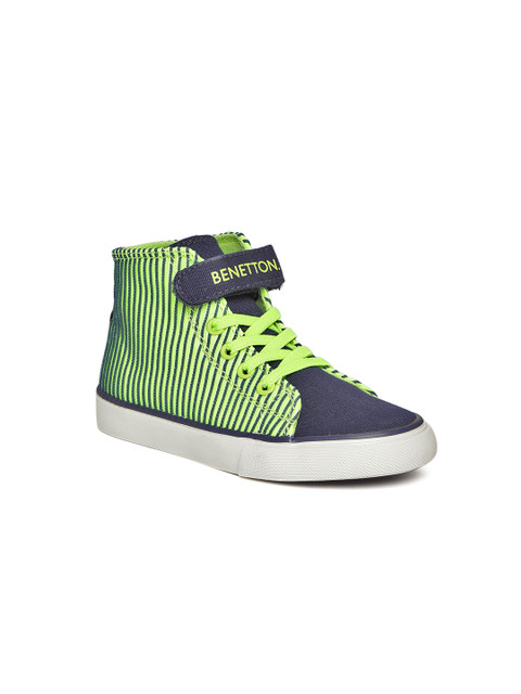 

United Colors of Benetton Unisex Fluorescent Green Striped Mid-Top Sneakers
