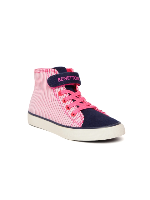 

United Colors of Benetton Kids Pink Striped Mid-Top Sneakers