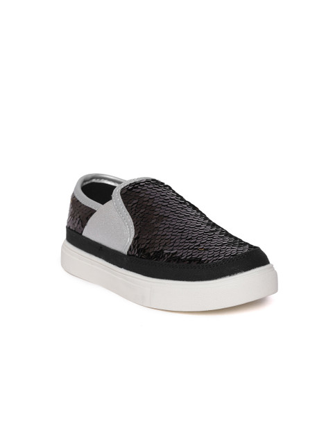 

United Colors of Benetton Girls Black & Gold-Toned Sequinned Slip-On Sneakers