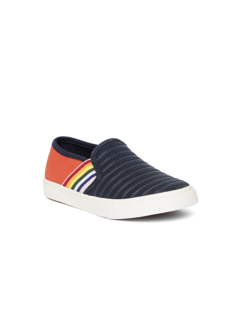 

United Colors of Benetton Kids Navy & Orange Slip-On Sneakers, Navy blue
