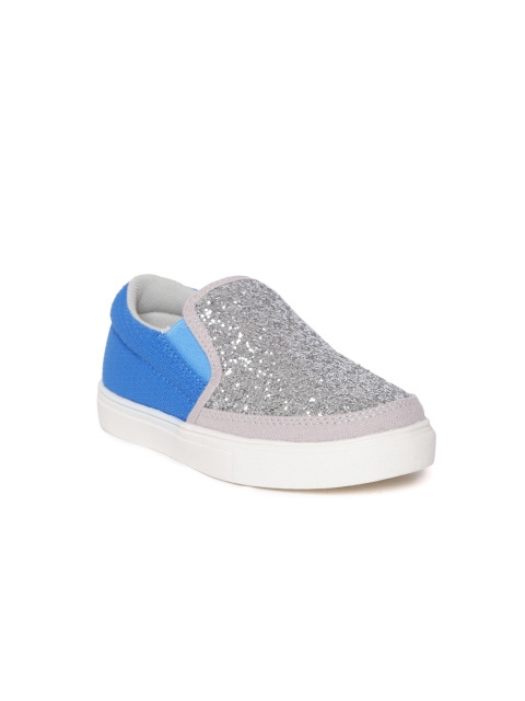 

United Colors of Benetton Girls Silver-Toned & Blue Slip-On Sneakers