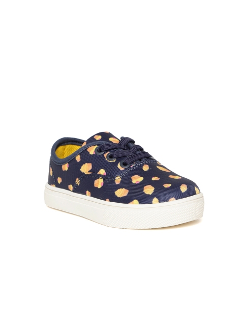 

United Colors of Benetton Unisex Navy & Yellow Printed Sneakers, Navy blue