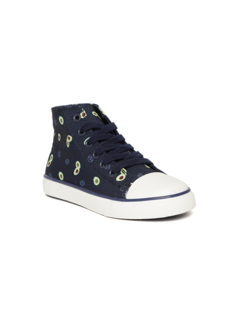 

United Colors of Benetton Unisex Navy Printed Mid-Top Sneakers, Navy blue
