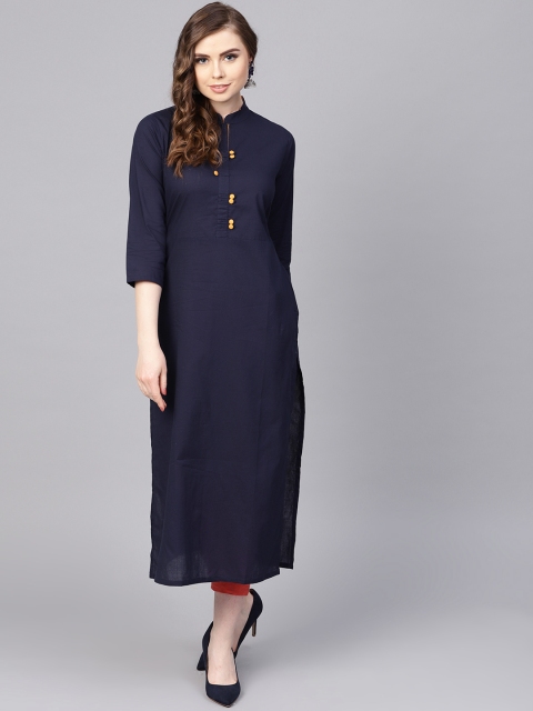 

AASI - HOUSE OF NAYO Women Navy Blue Solid Straight Kurta