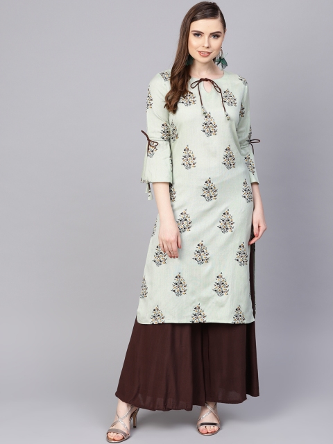 

AASI - HOUSE OF NAYO Women Green & Brown Printed Straight Kurta