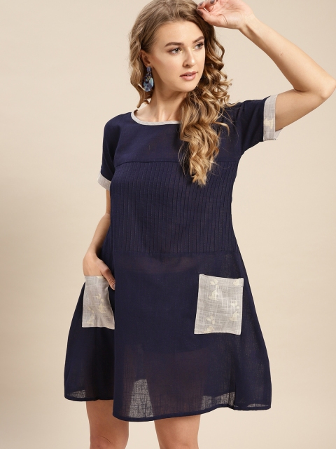 

AKS Couture Women Navy Blue Solid A-Line Dress