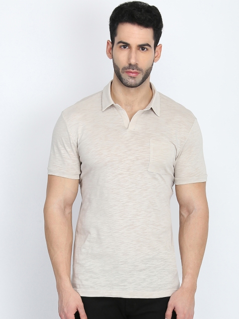 

Antony Morato Men Beige Self Design Polo Collar T-shirt