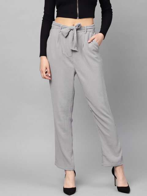 

Kazo Women Grey Slim Fit Solid Regular Trousers