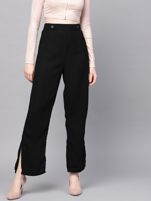 

Kazo Women Black Regular Fit Solid Trousers