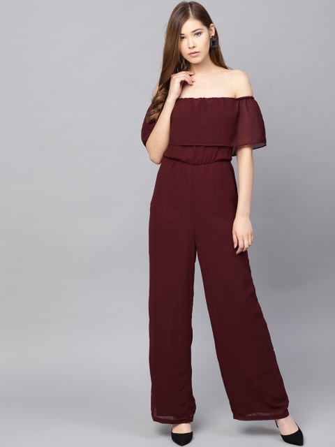 

Kazo Burgundy Solid Off Shoulder Layered Basic Jumpsuit