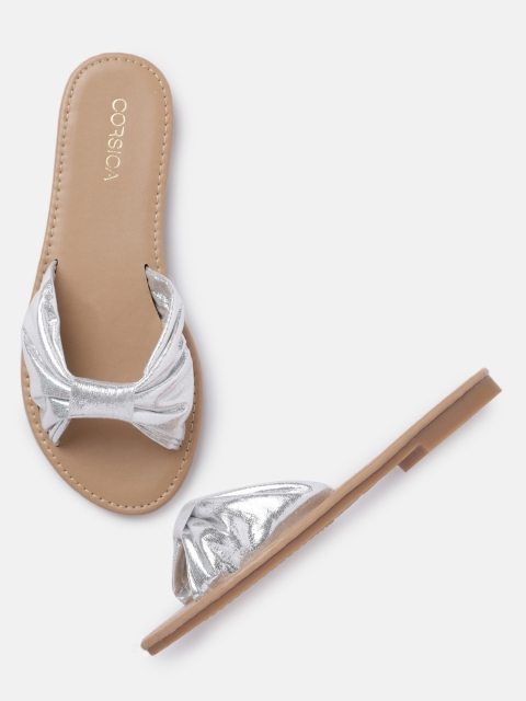 

CORSICA Women Silver-Toned Solid Open Toe Flats
