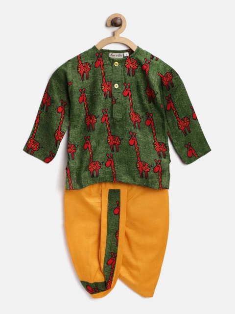 

BownBee Boys Green & Red Printed Kurta with Dhoti Pants