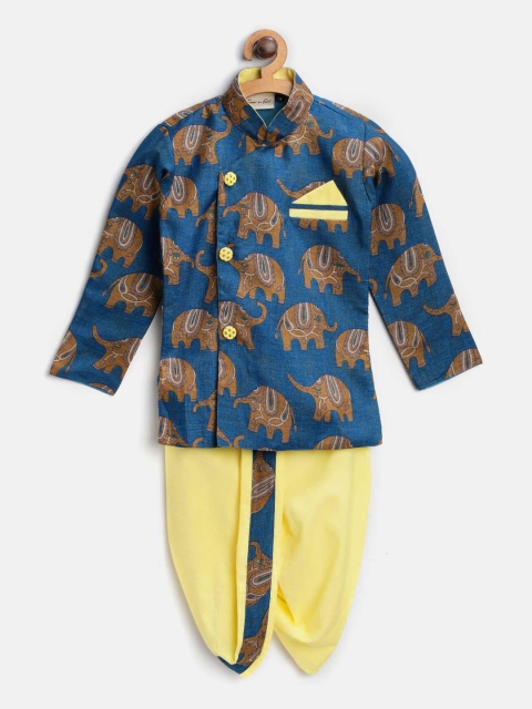 

BownBee Boys Navy Blue & Brown Printed Kurta with Dhoti Pants