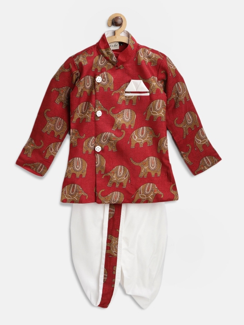 

BownBee Boys Maroon & Brown Printed Kurta with Dhoti Pants