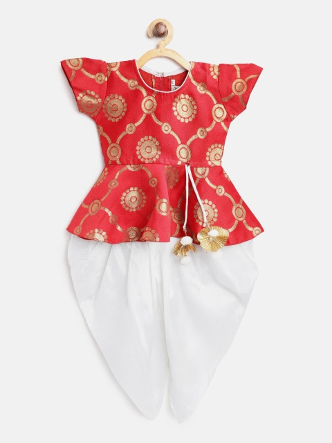 

BownBee Girls Red & White Printed Kurti with Dhoti Pants