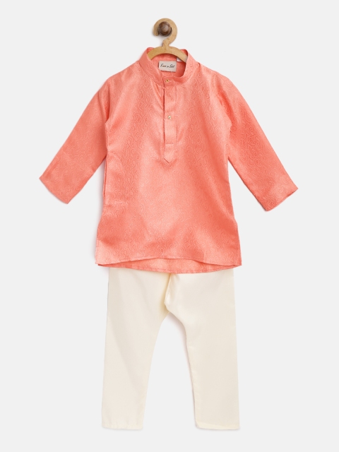 

BownBee Boys Peach-Coloured & Off-White Self Design Kurta with Pyjamas