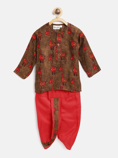 

BownBee Boys Brown & Red Printed Kurta with Dhoti Pants