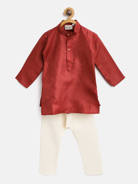 

BownBee Boys Maroon & Off-White Self Design Kurta with Pyjamas