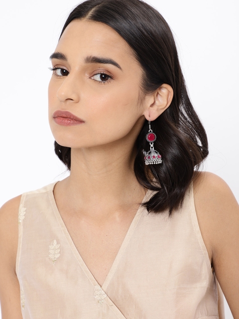 

Ayesha Silver-Toned & Pink Dome-Shaped Jhumkas