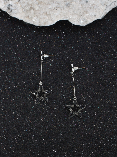 

Ayesha Silver-Toned & Black Star-Shaped Drop Earrings