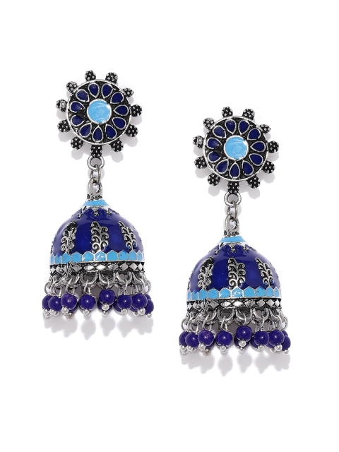 

Ayesha Silver-Toned & Blue Dome Shaped Jhumkas
