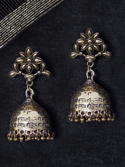 

Ayesha Gold-Toned Dome Shaped Antique Jhumkas