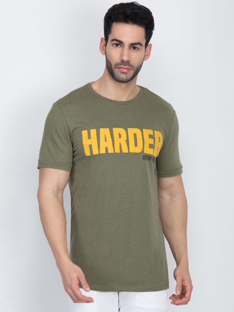 

Antony Morato Men Olive Green Printed Round Neck T-shirt