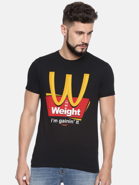 

Jack Jones Men Black Printed Round Neck Pure Cotton T-shirt