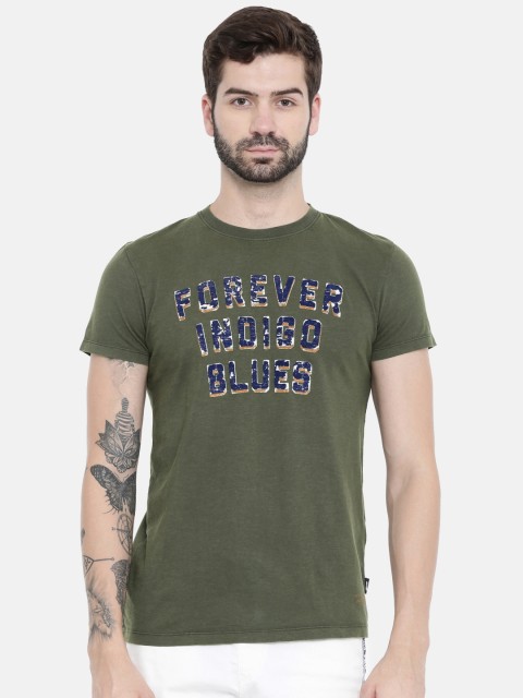 

Jack & Jones Men Olive Green Printed Round Neck T-shirt