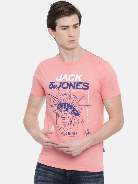 

Jack & Jones Men Pink Printed Round Neck T-shirt