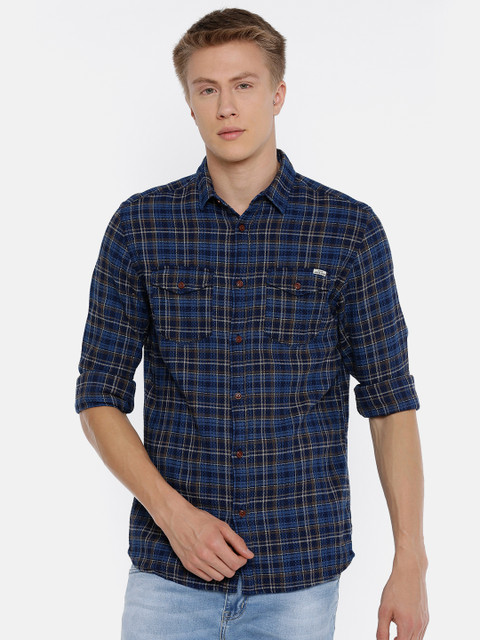 

Jack & Jones Men Blue & Brown Comfort Fit Checked Casual Shirt