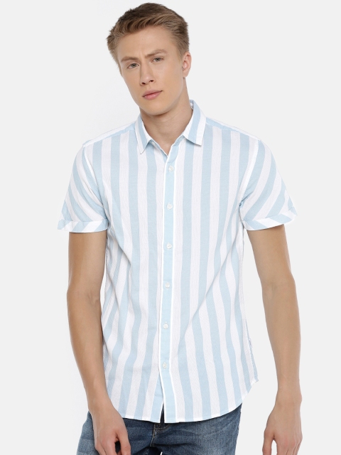 

Jack & Jones Men White & Blue Slim Fit Striped Casual Shirt